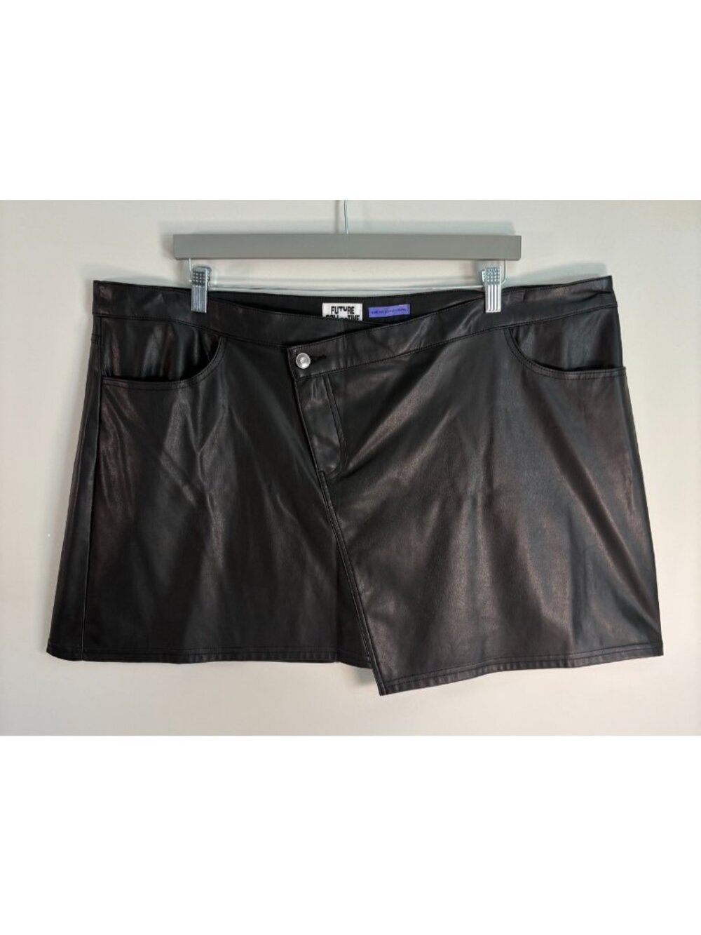Future Collective Kahlana Barfield Black Faux Leather Mini Skirt 16W/18W
